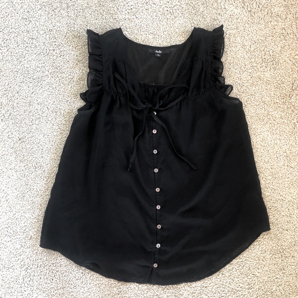 Papaya Black Sheer Ruffle Blouse | Whimsigoth Coquette Tie Front | M